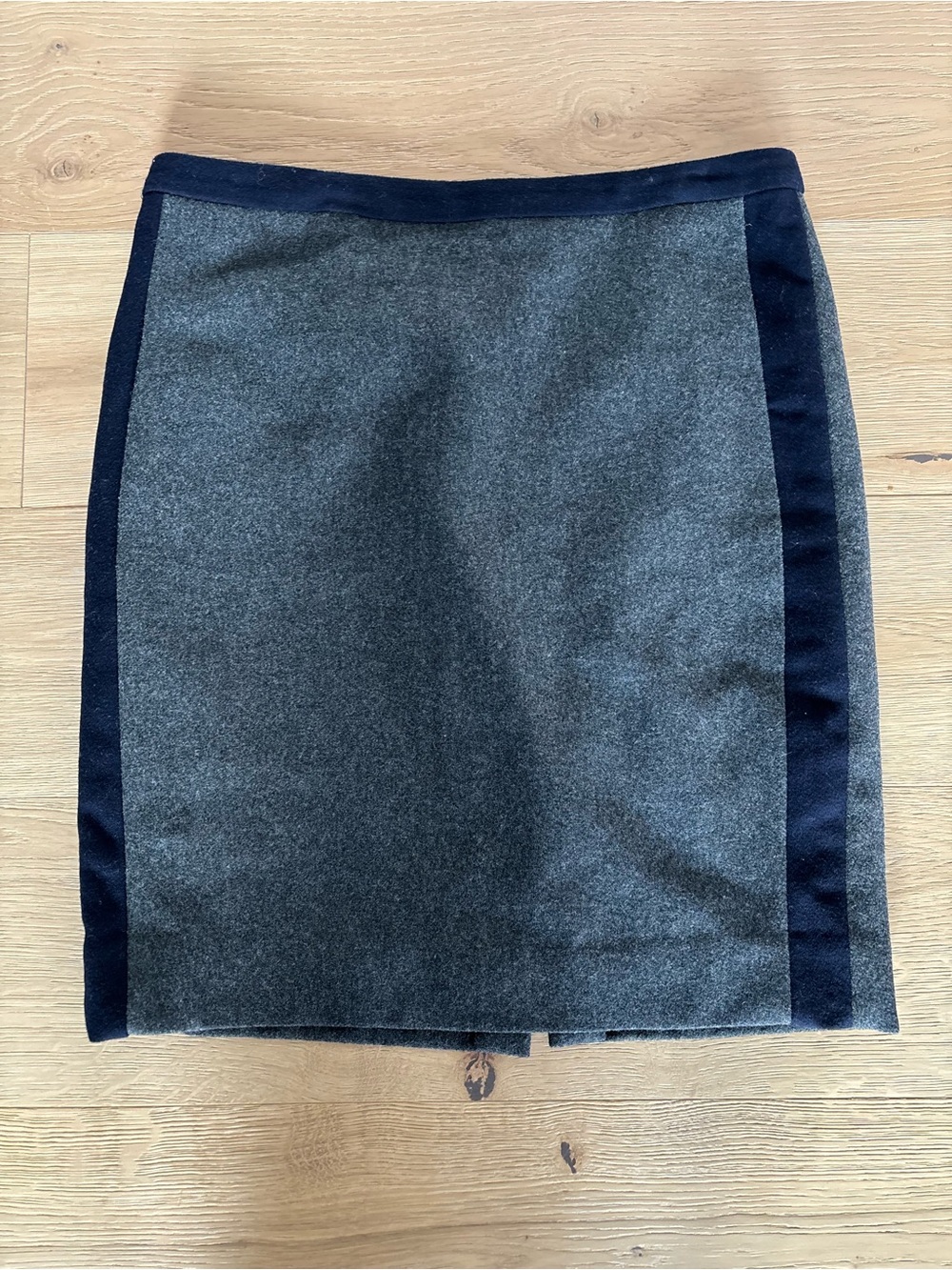 J. Crew Gray Pencil Skirt with Navy Side Panels Wool Classic 10
